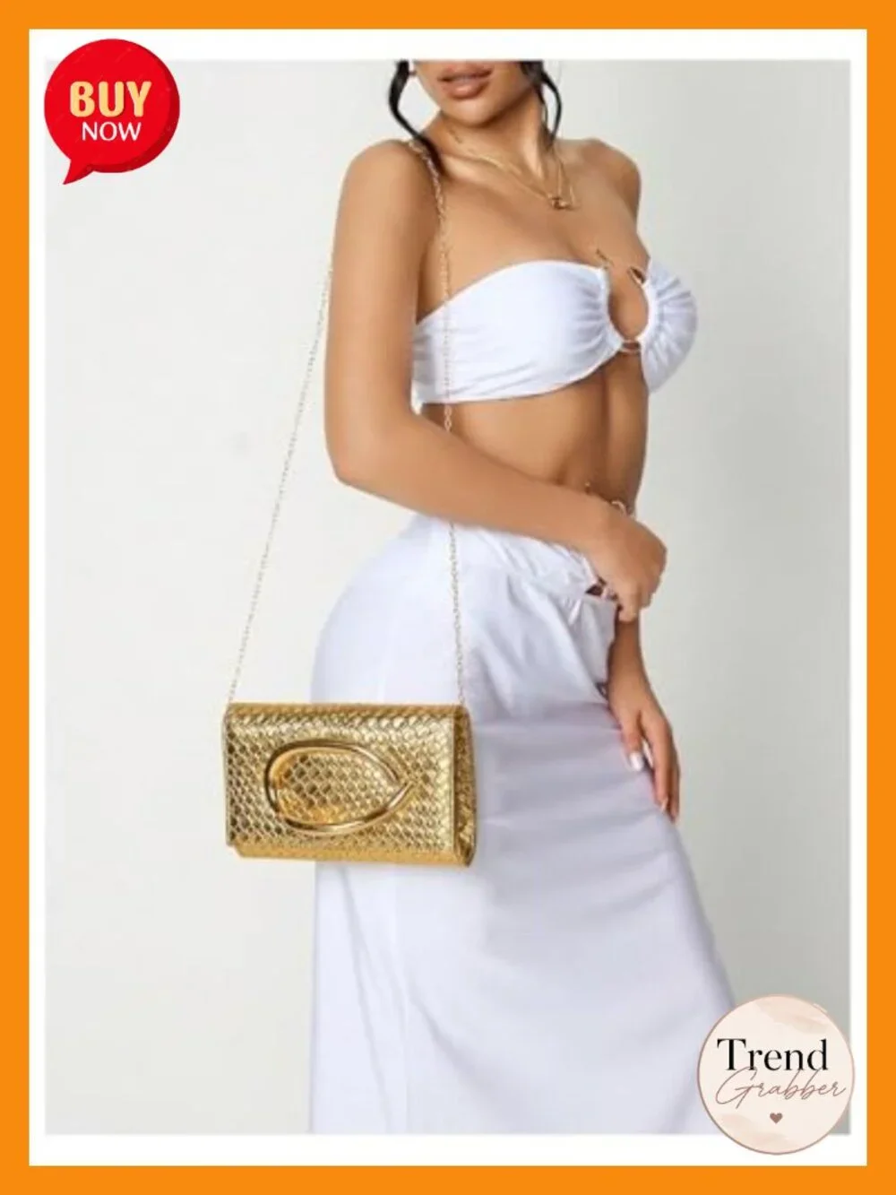 PU Leather Evening Clutch Purse with Chain Metal Decoration Shoulder Bag